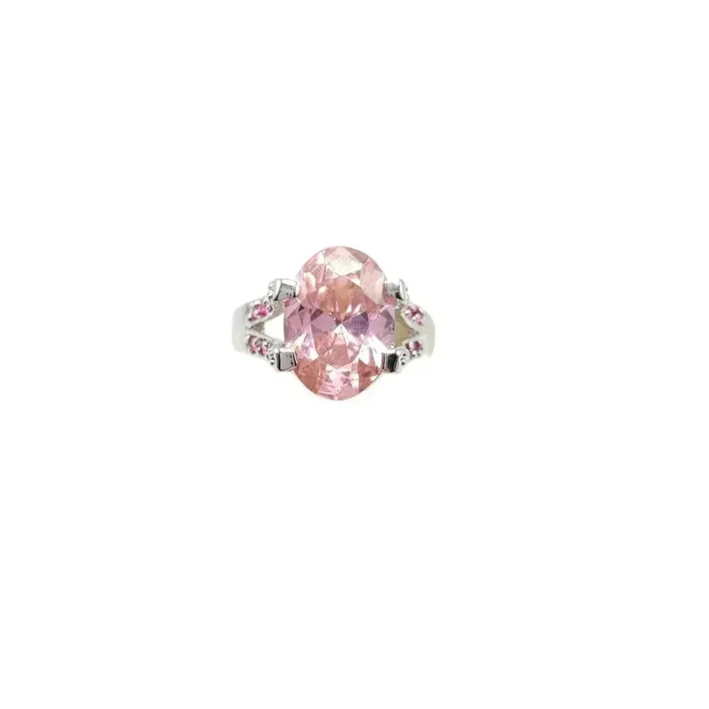 UNCAS Sterling Silver .925 Large Pink Rhinestone Synth Ruby Filigree Ring Size 7